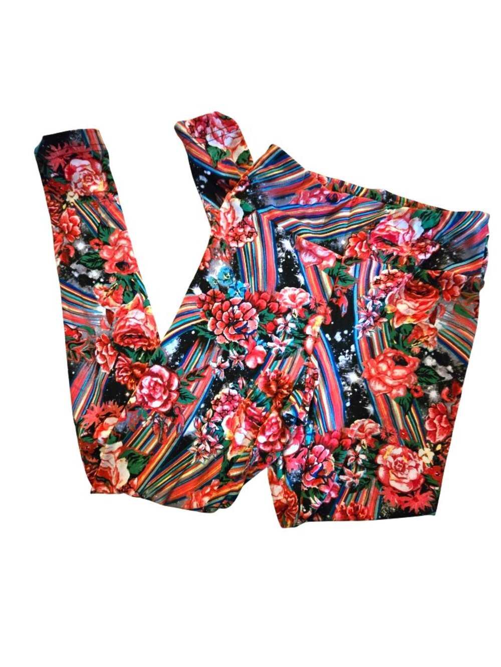 Womens Floral Leggings Bright Stretchy Fabric Multicolor Size 7-9 Med LH7107B